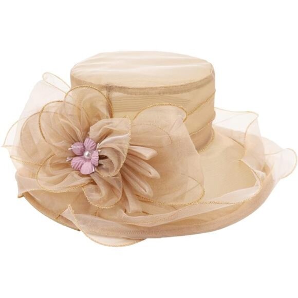 Women Organza Hats Cocktail Tea Party Khaki main image 5